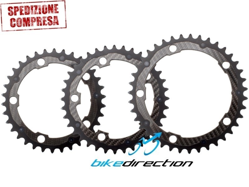 CARBON-TI-CARBO-RING-34-36-39-corona-carbonio-SRAM-SHIMANO-corsa-guarnitura-5bracci-bcd110-Bike-Direction